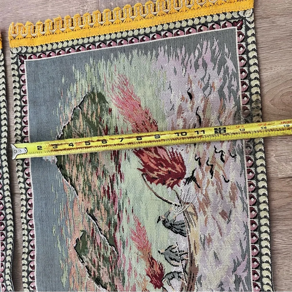 Vintage 2 Japanese Woven Silk Tapestry Wall Hanging Table Cloth Placemats - Mint